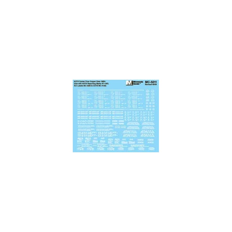 MICROSCALE DECAL MC-5011 - ACFX CENTERFLOW HOPPERS - 4650, 5250 & 5701 CUFT DATA - HO SCALE