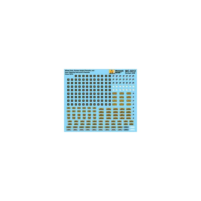 MICROSCALE DECAL MC-5012 - WHEEL DOTS & EXCESS HEIGHT PLACARDS - HO SCALE