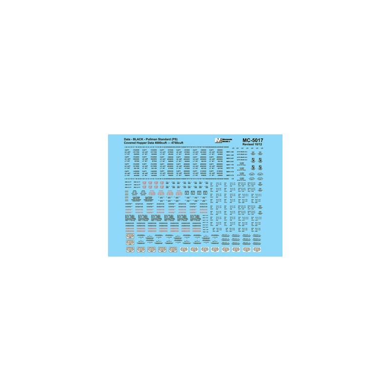 MICROSCALE DECAL MC-5017 - PULLMAN STANDARD COVERED HOPPER 4750 CUFT DATA - BLACK - HO SCALE