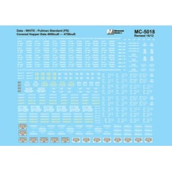 MICROSCALE DECAL MC-5018 - PULLMAN STANDARD COVERED HOPPER 4750 CUFT DATA - WHITE - HO SCALE