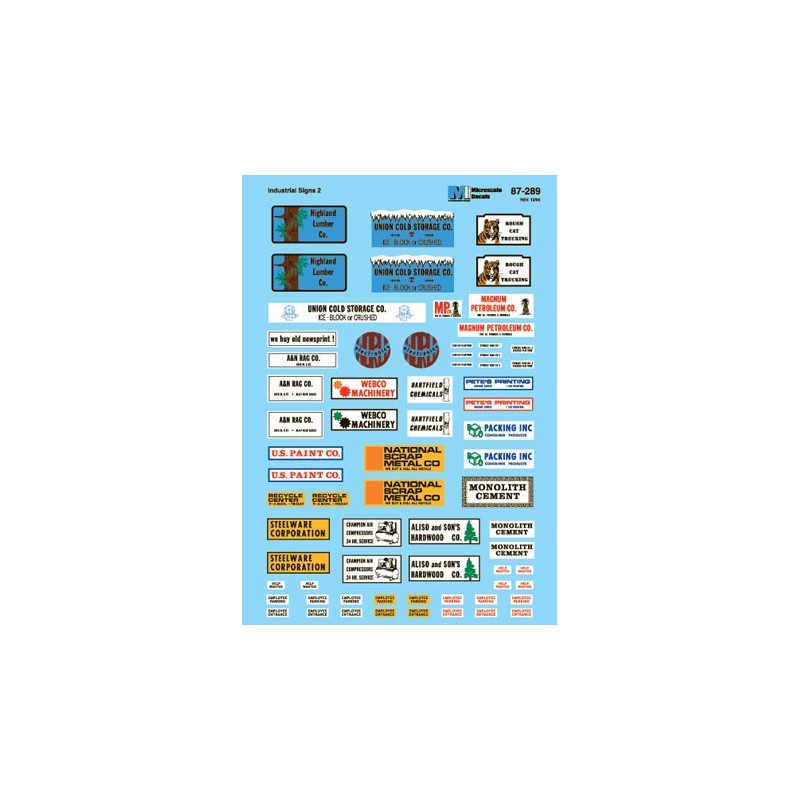 MICROSCALE DECAL 87-289 - INDUSTRIAL SIGNS - HO SCALE