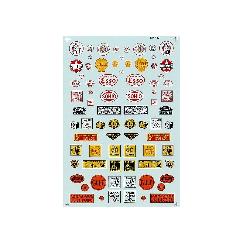 MICROSCALE DECAL 87-420 - COMMERCIAL SIGNS - 1930's AND 1940's - HO SCALE