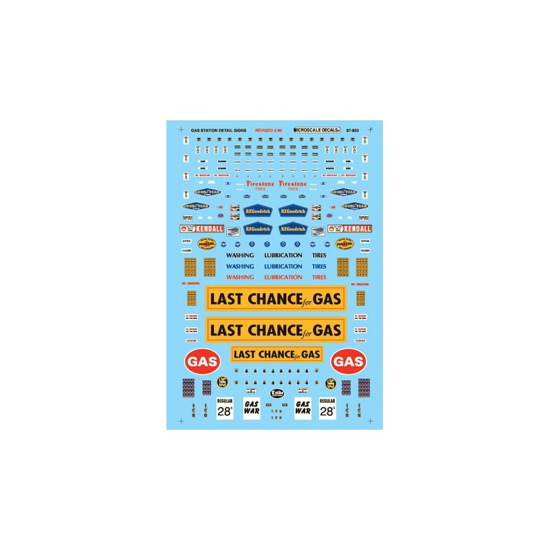 MICROSCALE DECAL 87-853 - SIGNS FOR SERVICE STATION - 1945+ - HO SCALE