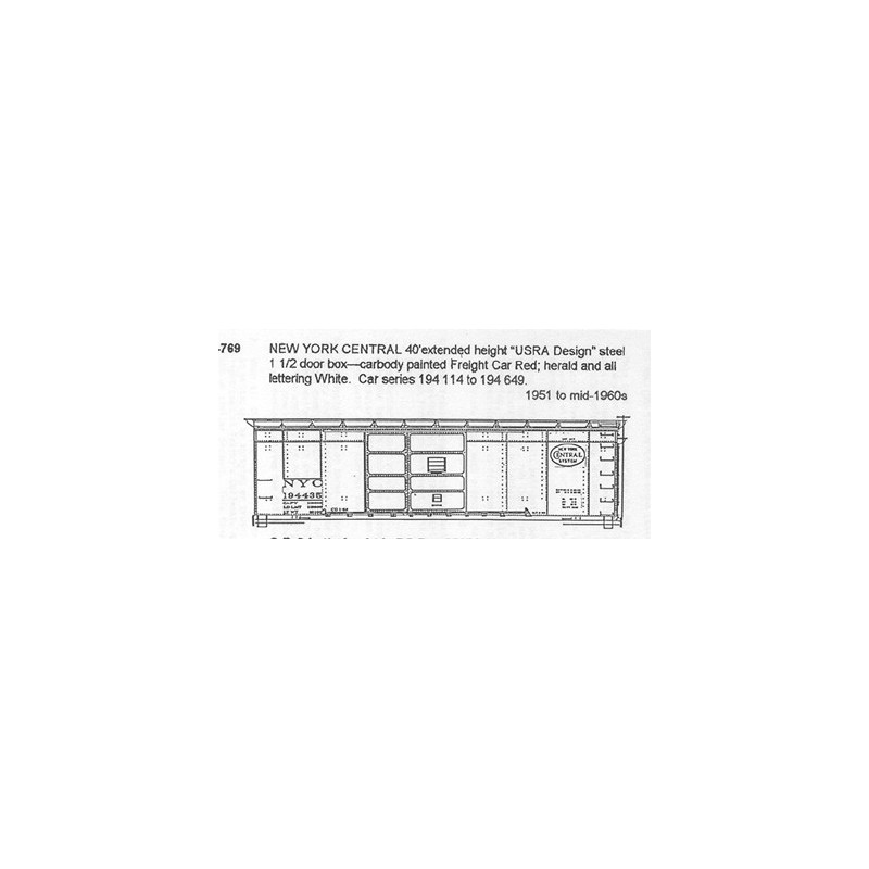 CDS DRY TRANSFER HO-769 NEW YORK CENTRAL 40' BOXCAR - HO SCALE