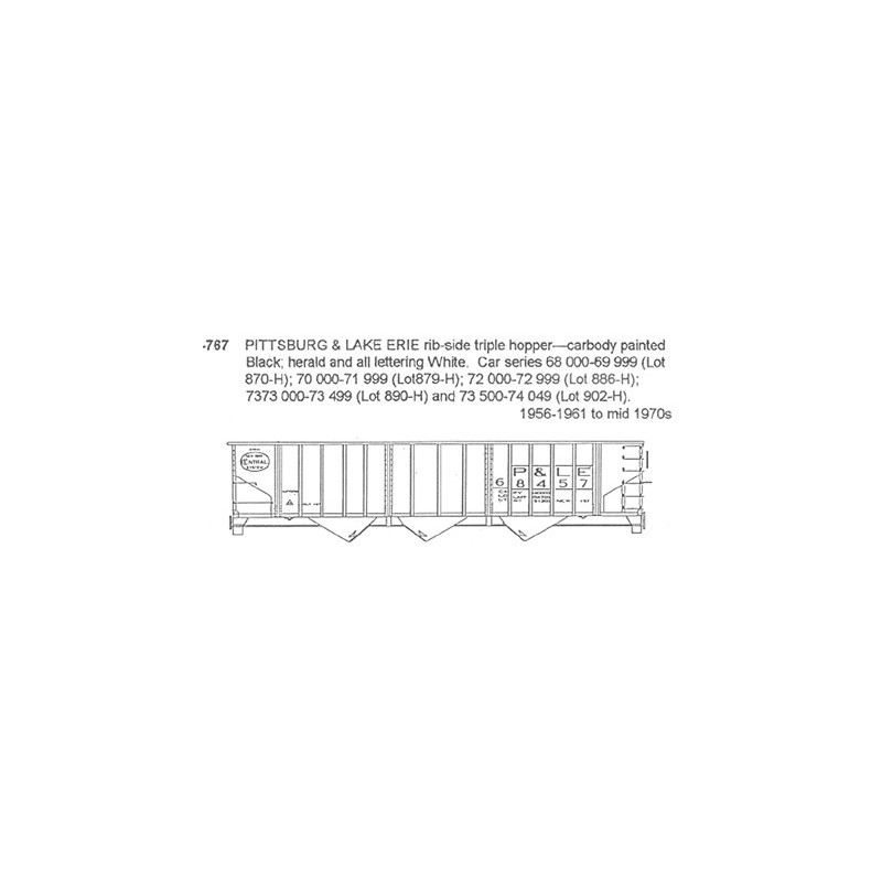 CDS DRY TRANSFER HO-767 PITTSBURGH & LAKE ERIE 3 BAY HOPPER - HO SCALE